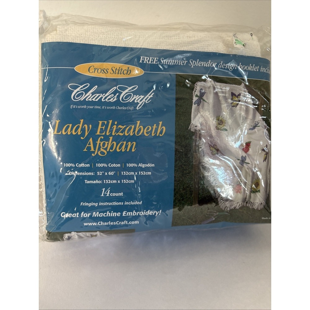 Charles Craft LADY ELIZABETH AFGHAN 14ct Cross Stitch Cotton Fabric 52 x 60 USA